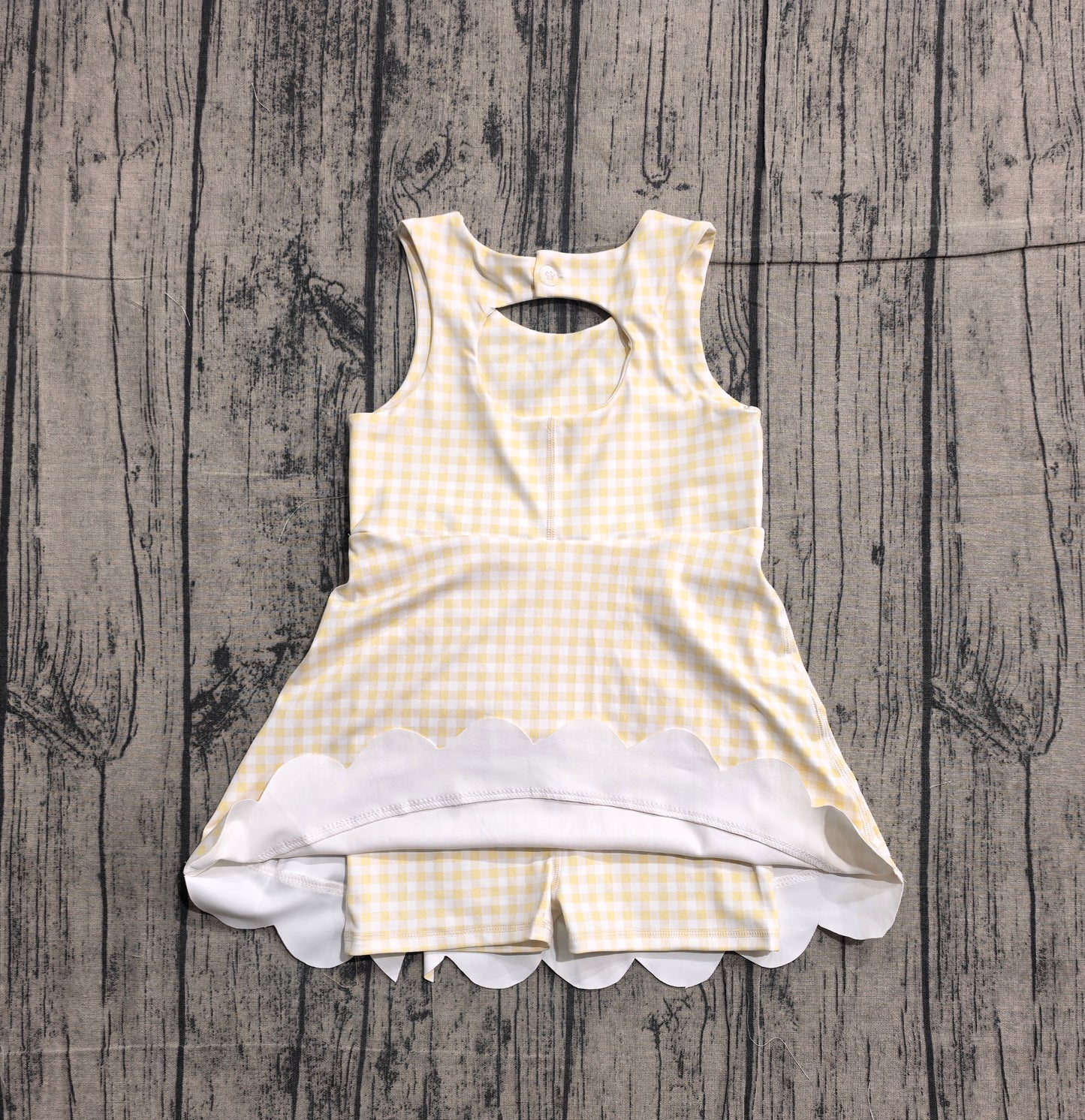 GSD3027 Preorder Sample Baby Girl Sleeveless Yellow Checked Yoga Shorts Bows Knee Length Dresses