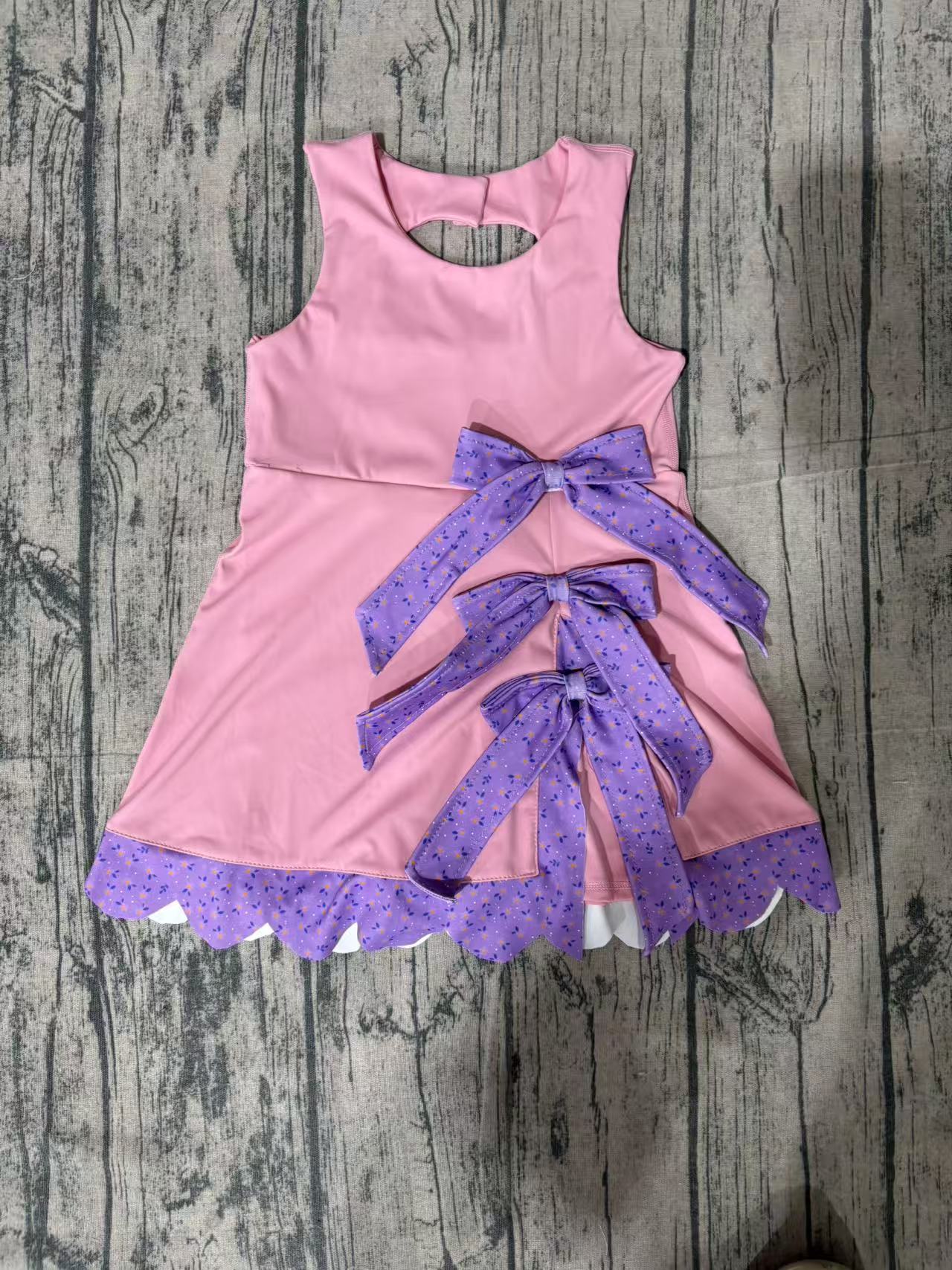 GSD3028 Preorder Sample Baby Girl Pink Sleeveless Yoga Shorts Bows Knee Length Dresses