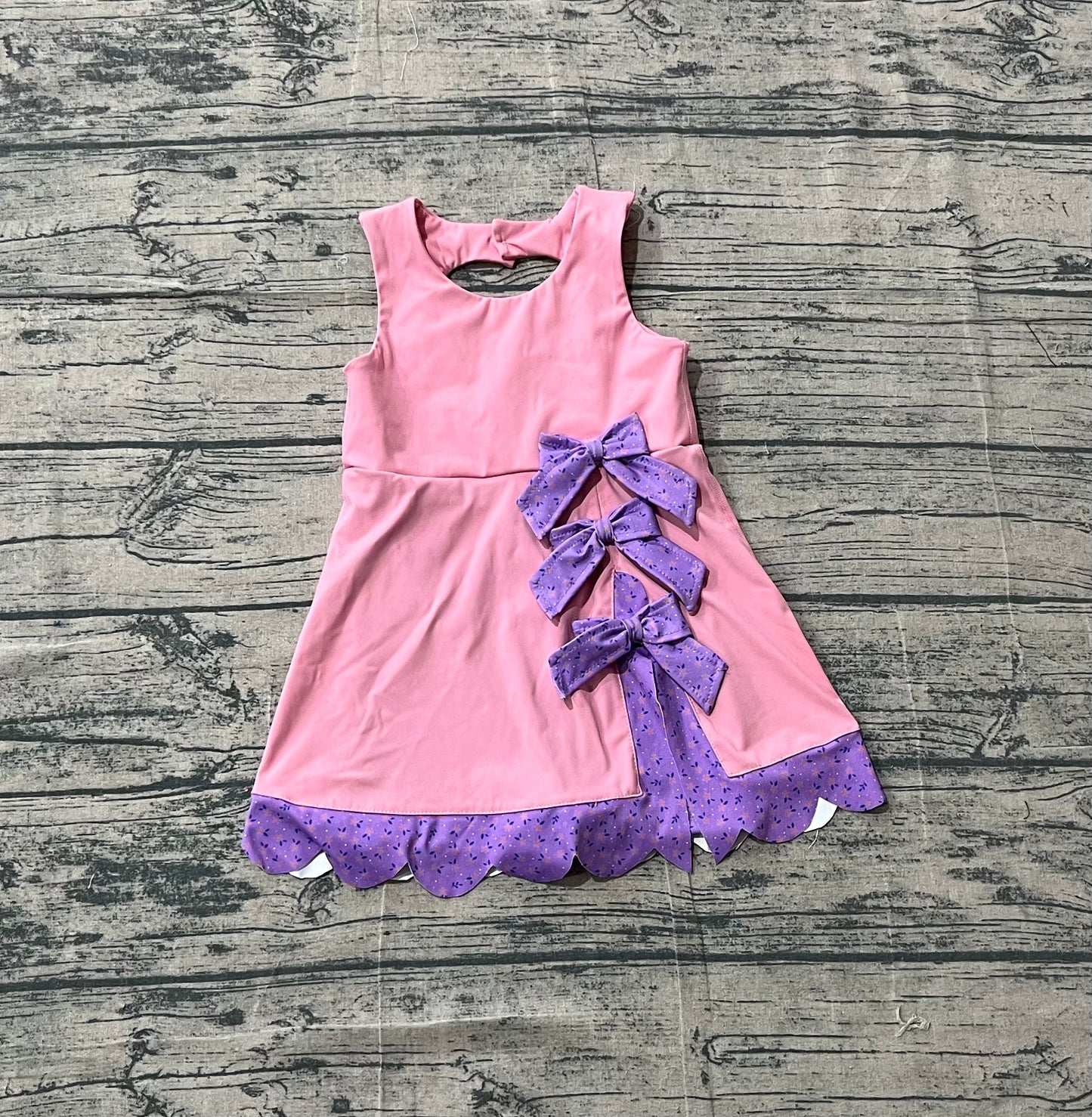 GSD3028 Preorder Sample Baby Girl Pink Sleeveless Yoga Shorts Bows Knee Length Dresses
