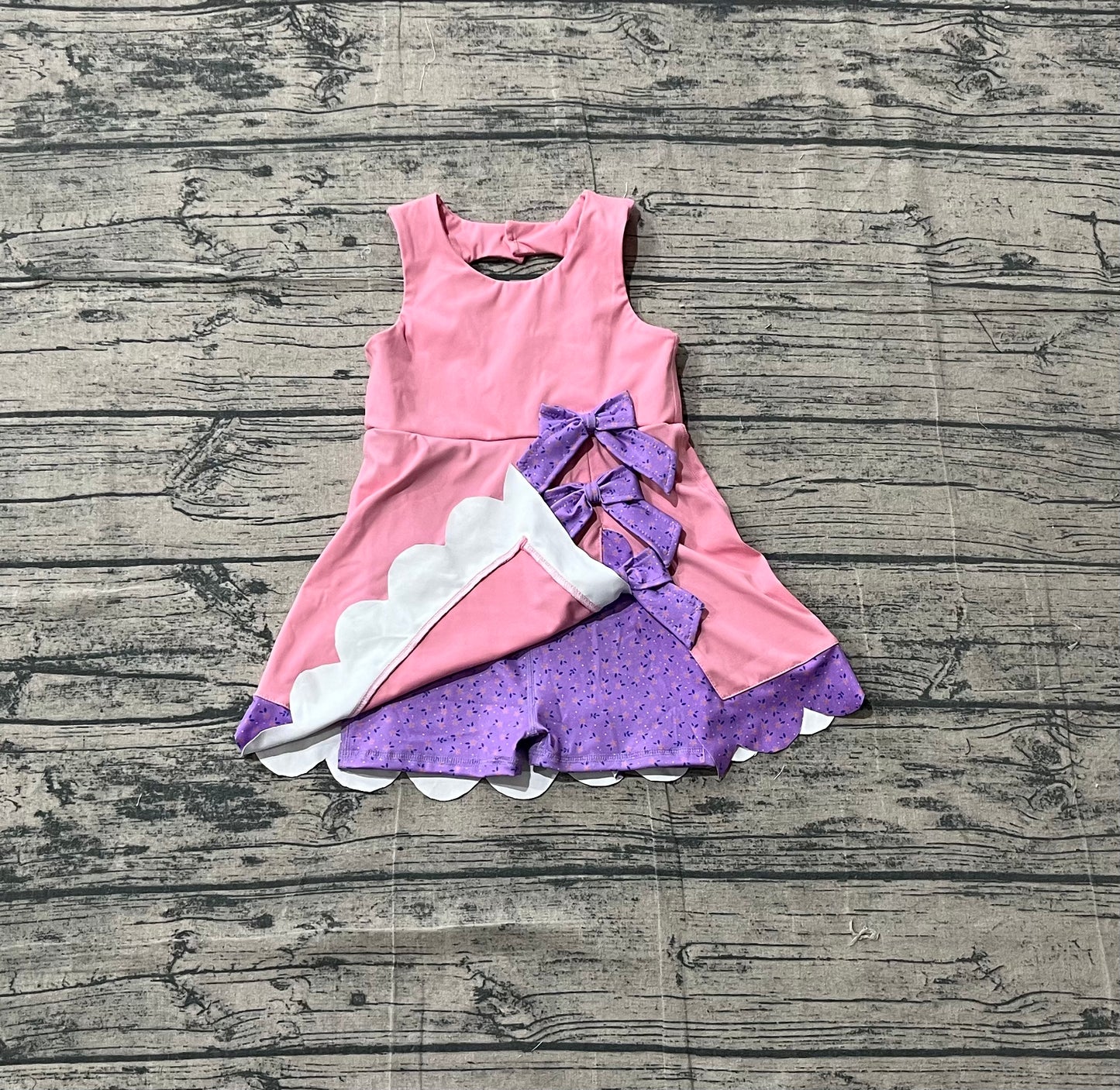 GSD3028 Preorder Sample Baby Girl Pink Sleeveless Yoga Shorts Bows Knee Length Dresses