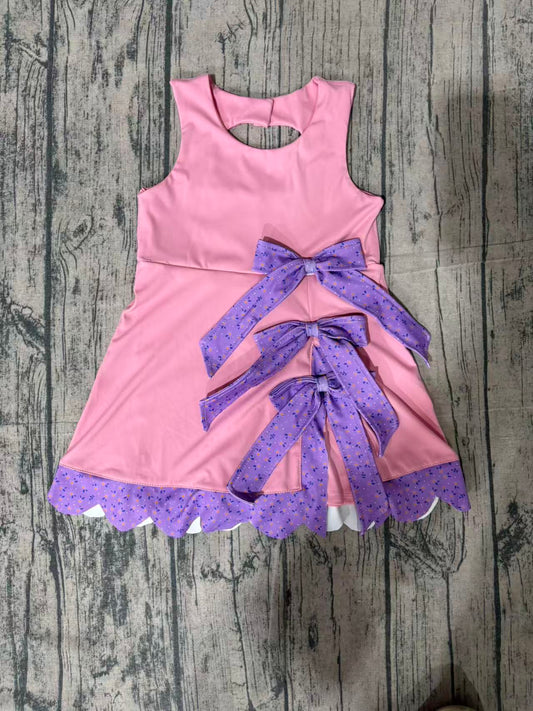 GSD3028 Preorder Sample Baby Girl Pink Sleeveless Yoga Shorts Bows Knee Length Dresses