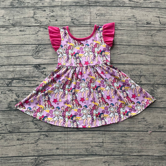 GSD3273 Preorder Sample Baby Girl Pink Flutter Sleeve Flowers Demon Hunter Knee Length Dresses
