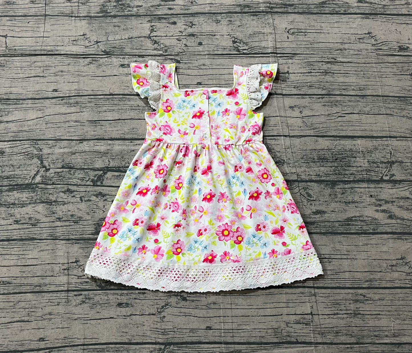 GSD3313 Preorder Sample Smocked Floral Cross Baby Girls Easter Ruffle Knee Length Dresses