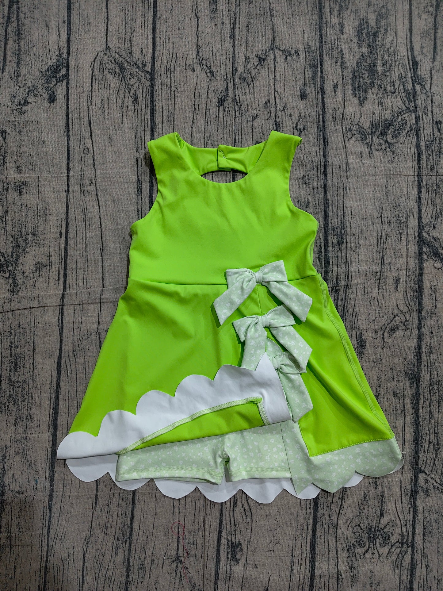 GSD3316 Preorder Sample Baby Girls Light Green Sleeveless Bows Yoga Ruffle Shorts Knee Length Dresses