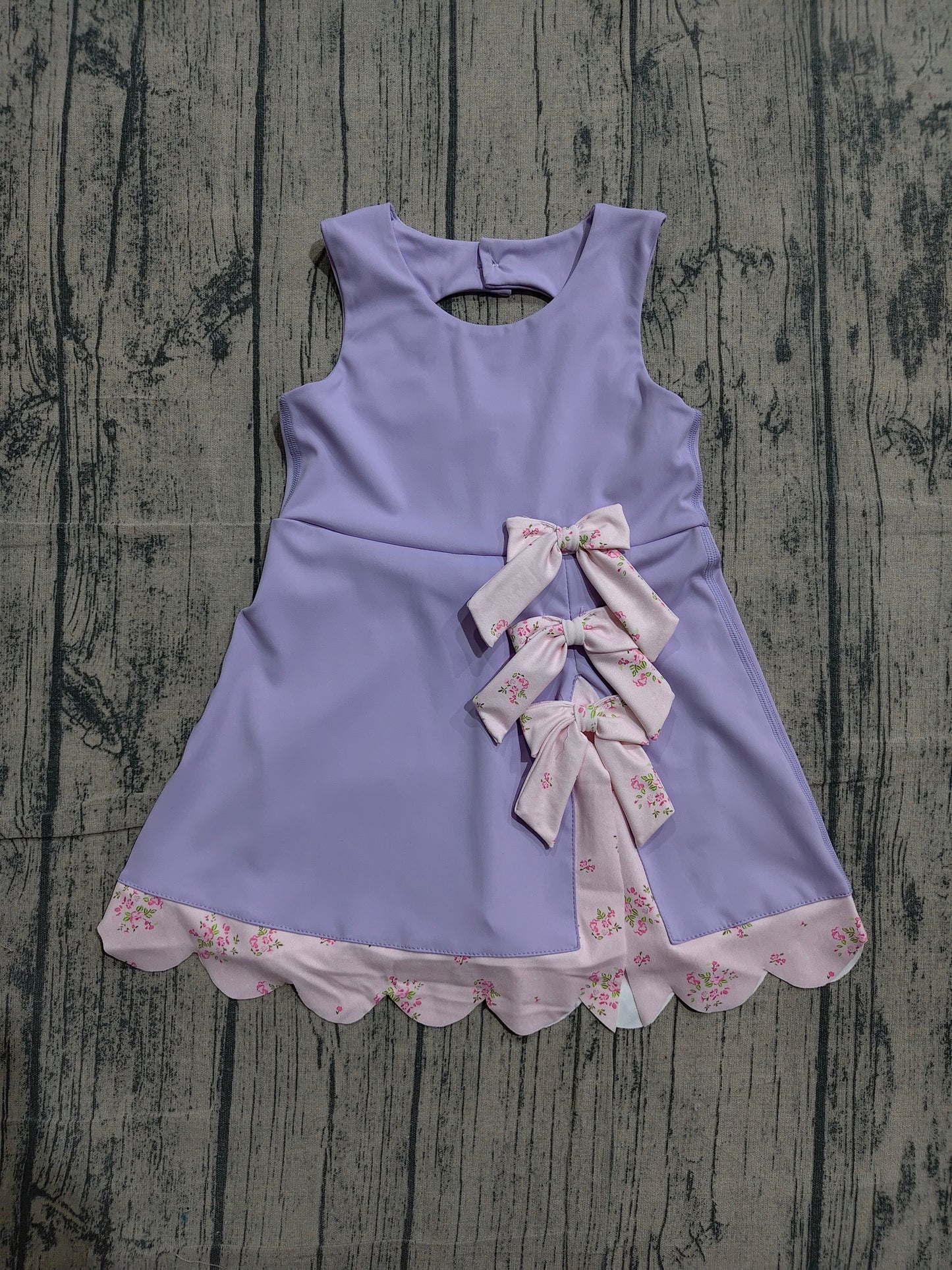 GSD3317 Preorder Sample Baby Girls Purple Sleeveless Bows Yoga Ruffle Shorts Knee Length Dresses