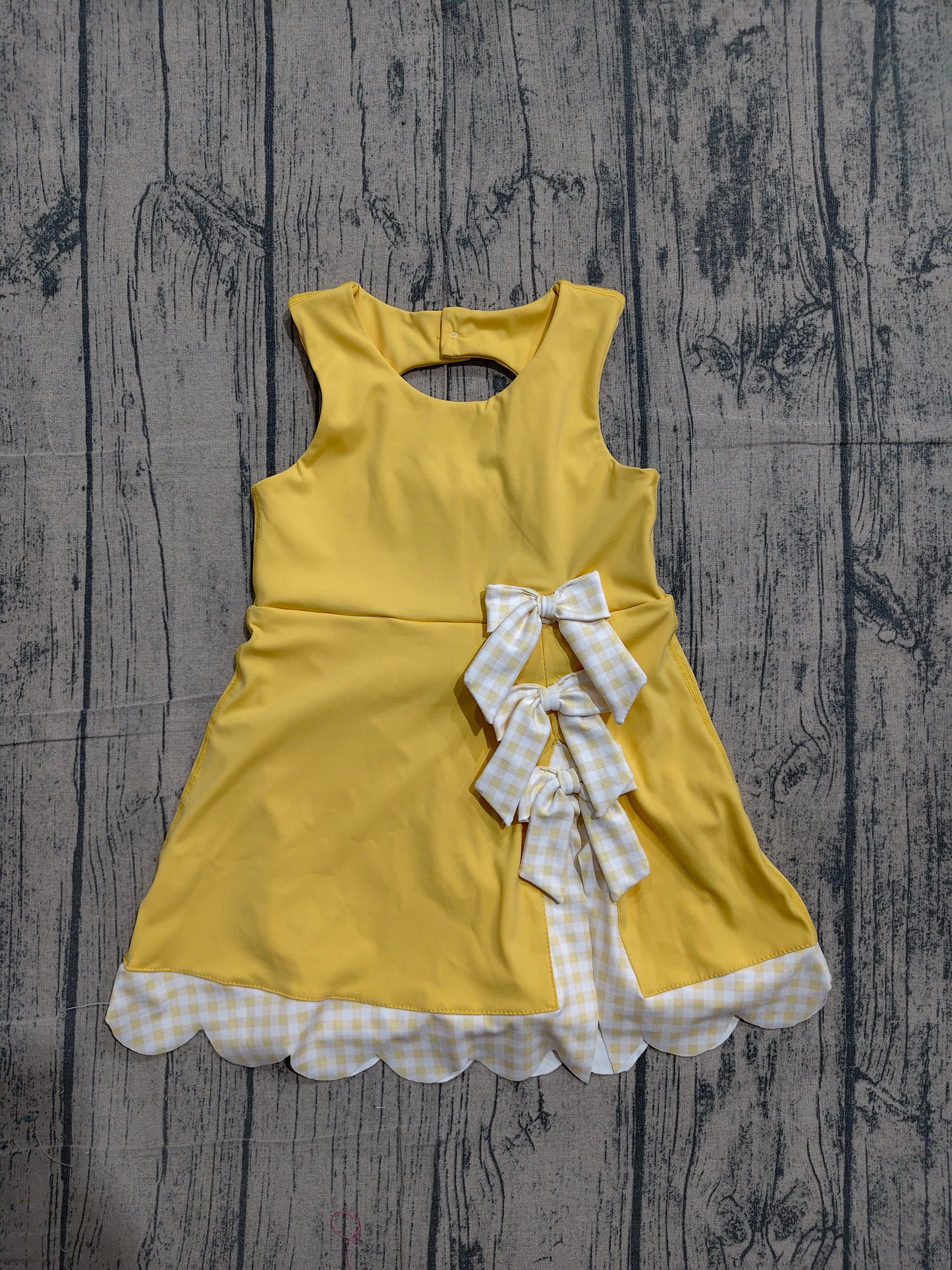 GSD3318 Preorder Sample Baby Girls Yellow Sleeveless Bows Yoga Ruffle Shorts Knee Length Dresses