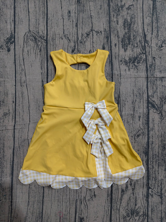 GSD3318 Preorder Sample Baby Girls Yellow Sleeveless Bows Yoga Ruffle Shorts Knee Length Dresses