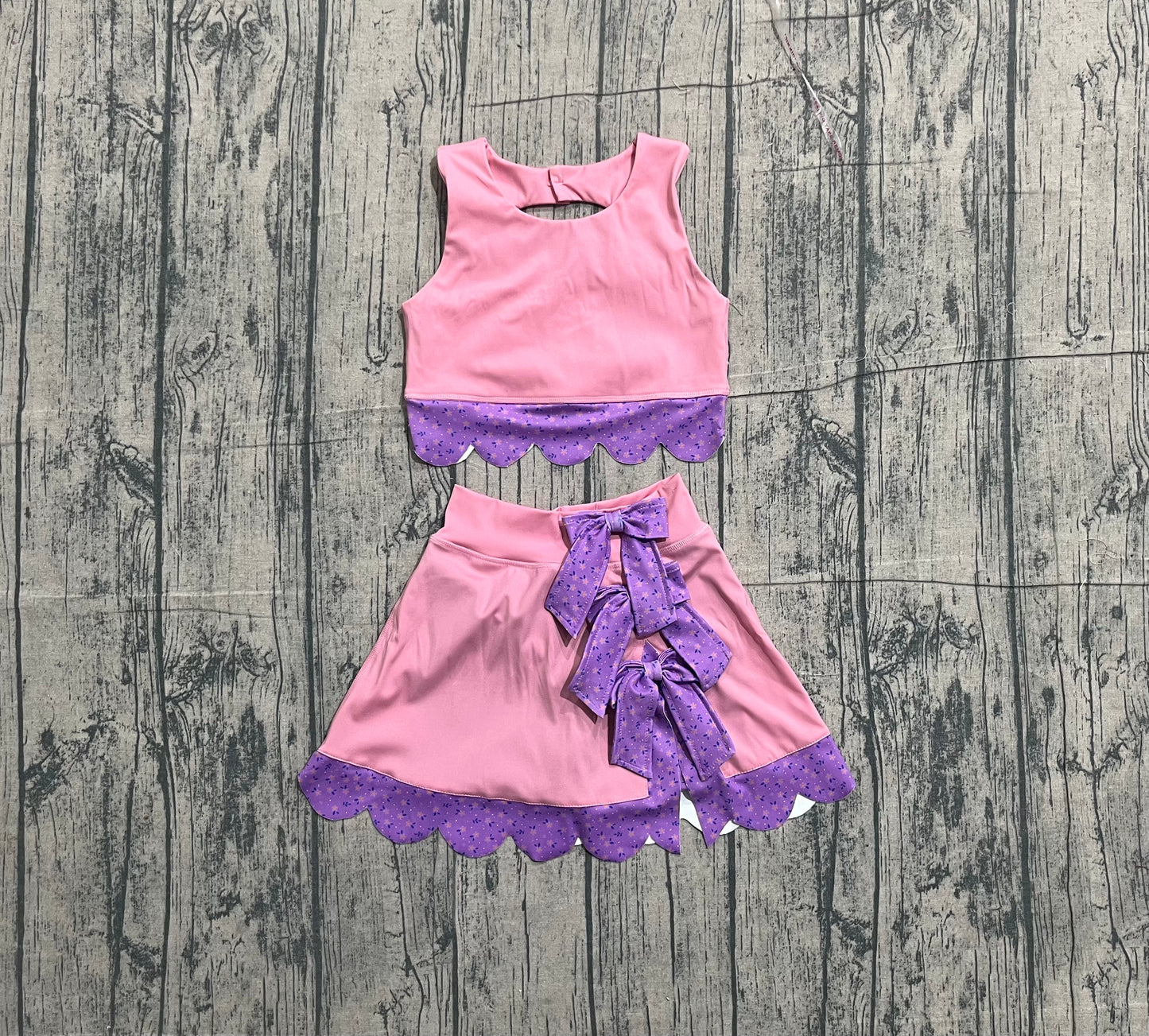 GSD3319 pre-order toddler girl clothes bows print girl yoga summer skirt set-26.1.7