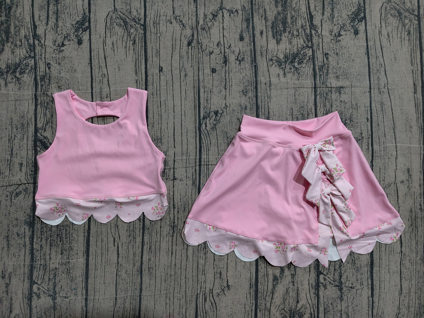 GSD3321 Preorder Sample Baby Girls Light Pink Sleeveless Vest Top Bows Skirt Shorts Yoga Clothes Sets