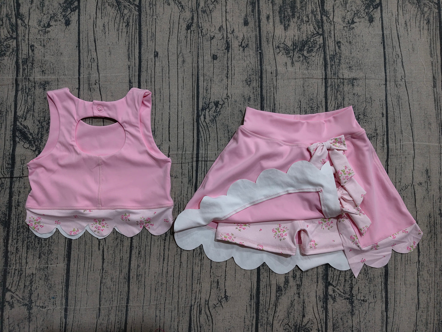 GSD3321 Preorder Sample Baby Girls Light Pink Sleeveless Vest Top Bows Skirt Shorts Yoga Clothes Sets