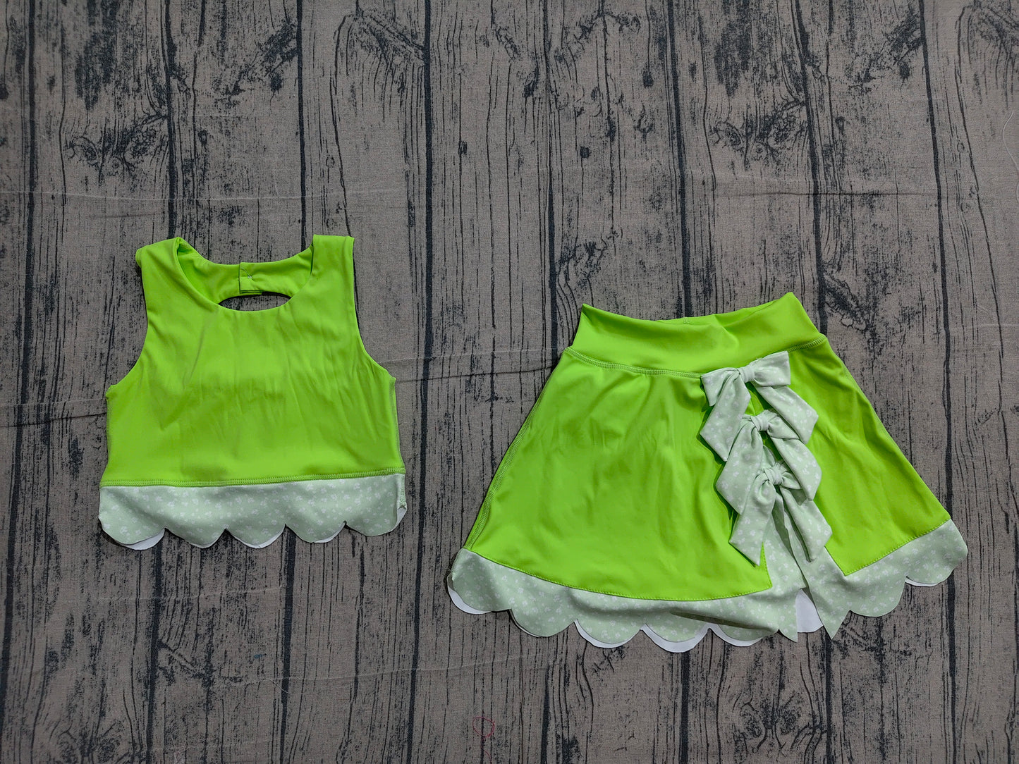 GSD3322 Preorder Sample Baby Girls Light Green Sleeveless Vest Top Bows Skirt Shorts Yoga Clothes Sets