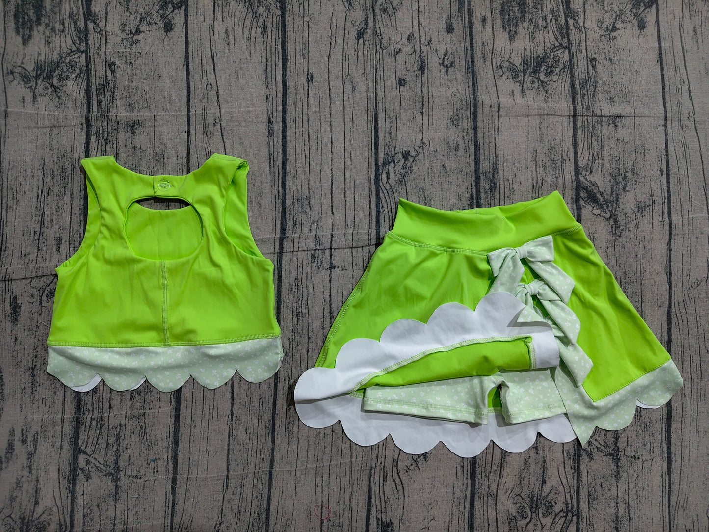 GSD3322 Preorder Sample Baby Girls Light Green Sleeveless Vest Top Bows Skirt Shorts Yoga Clothes Sets