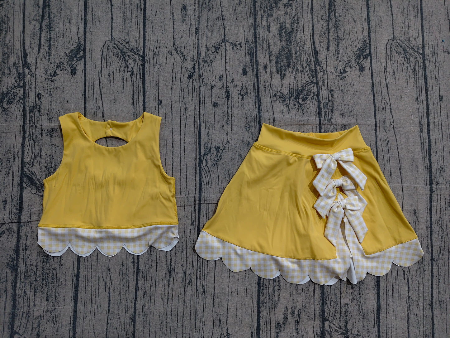 GSD3324 Preorder Sample Baby Girls Yellow Sleeveless Vest Top Bows Skirt Shorts Yoga Clothes Sets
