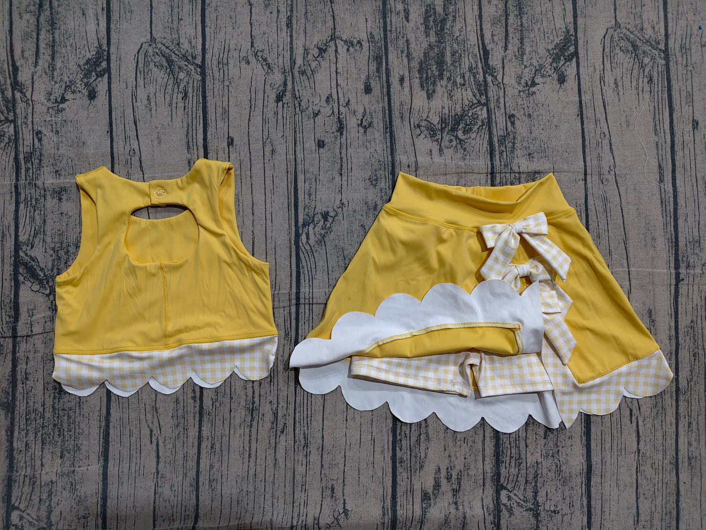 GSD3324 Preorder Sample Baby Girls Yellow Sleeveless Vest Top Bows Skirt Shorts Yoga Clothes Sets