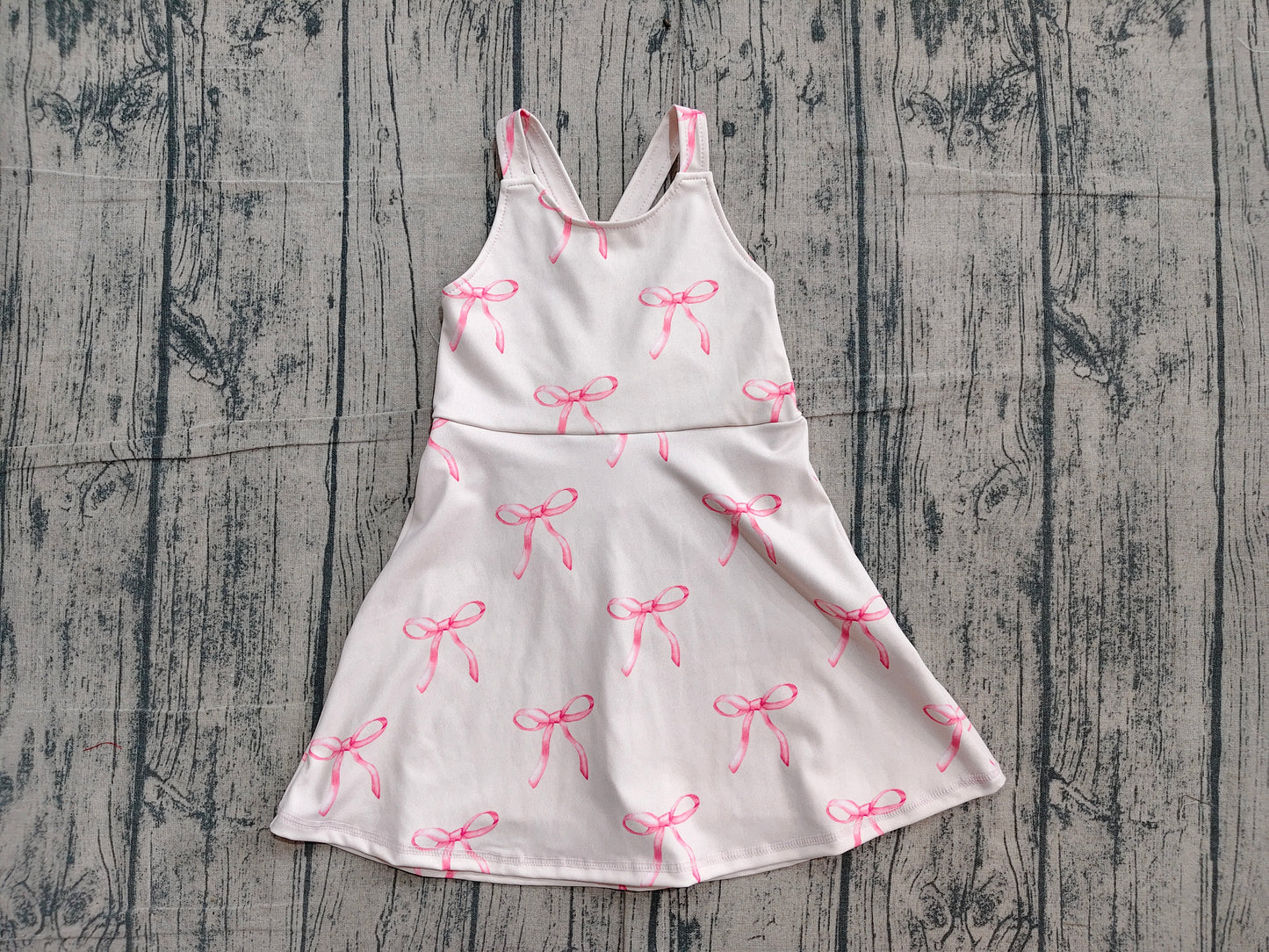 GSD3421 Preorder Sample Baby Girls Strap Back Bows Yoga Shorts Knee Length Dresses