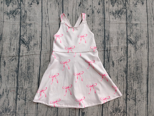 GSD3421 Preorder Sample Baby Girls Strap Back Bows Yoga Shorts Knee Length Dresses