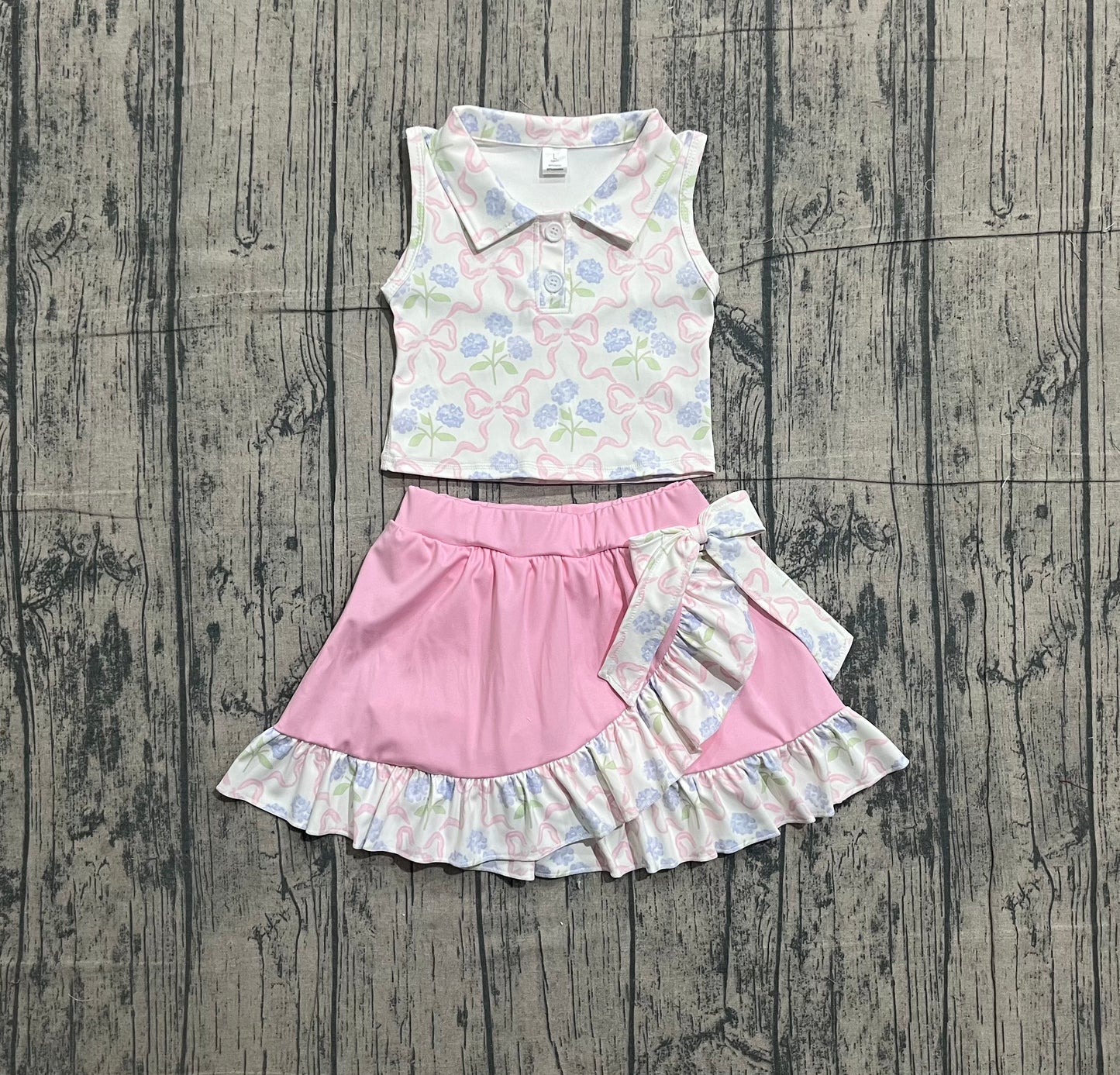 GSD3478 pre-order toddler girl clothes bows print girl yoga summer skirt set-26.1.7