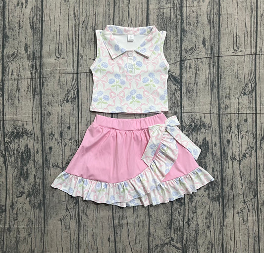 GSD3478 pre-order toddler girl clothes bows print girl yoga summer skirt set-26.1.7