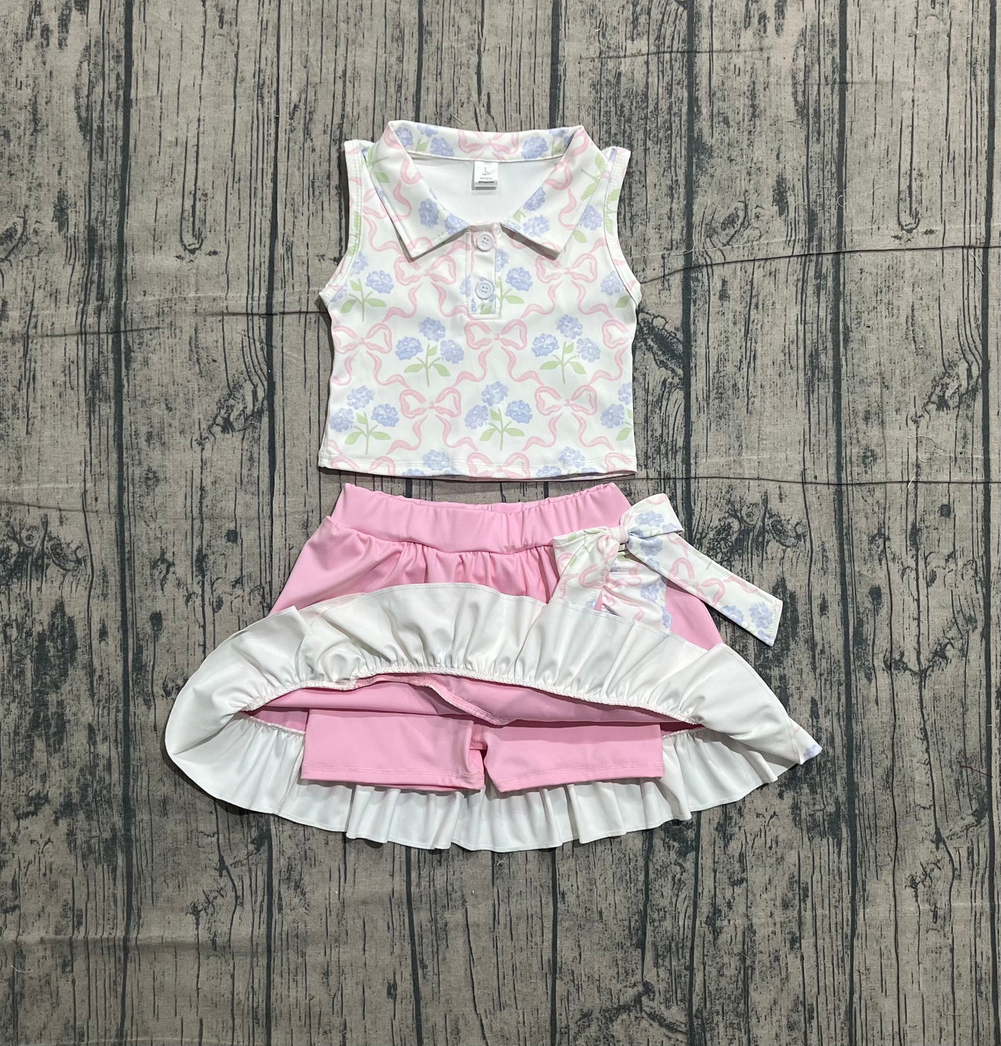 GSD3478 pre-order toddler girl clothes bows print girl yoga summer skirt set-26.1.7
