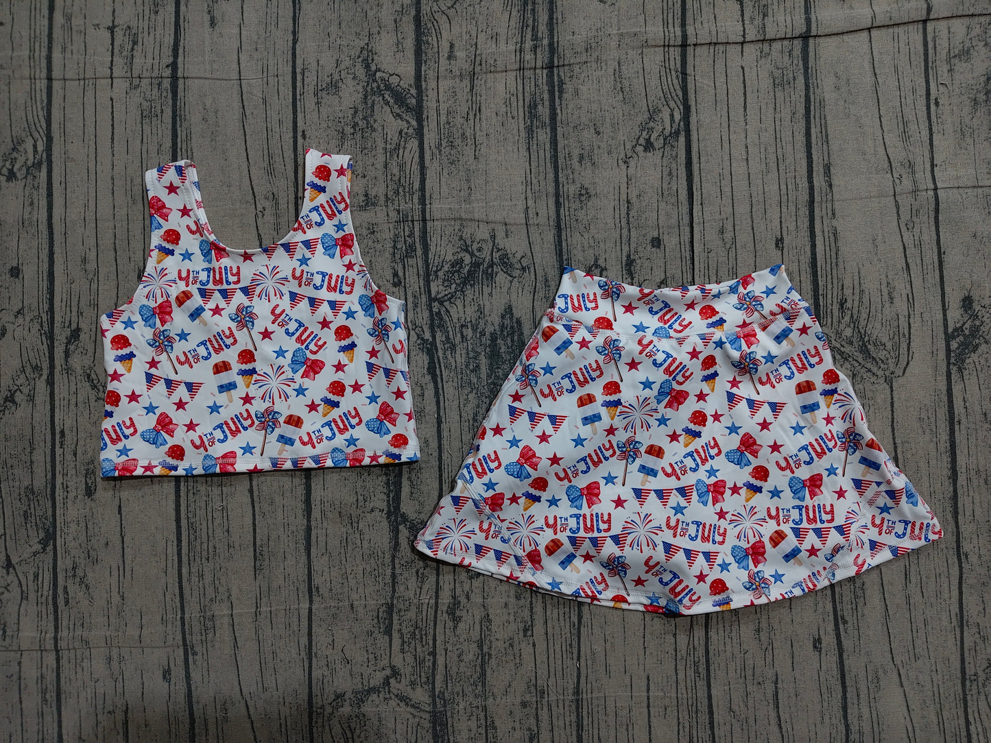 GSD3498 Preorder Sample Baby Girls Bows Popsicle Stars Vest Skirt Shorts 4th of July Yoga Active Clothes Sets