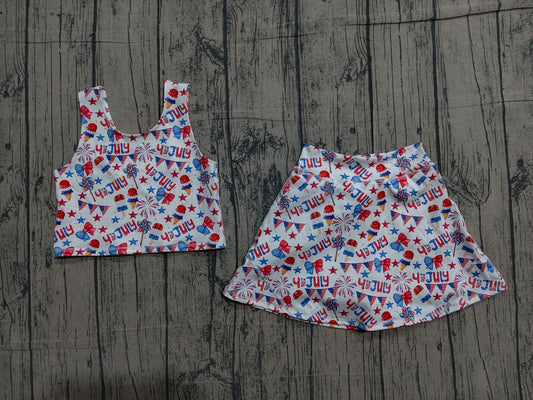 GSD3498 Preorder Sample Baby Girls Bows Popsicle Stars Vest Skirt Shorts 4th of July Yoga Active Clothes Sets