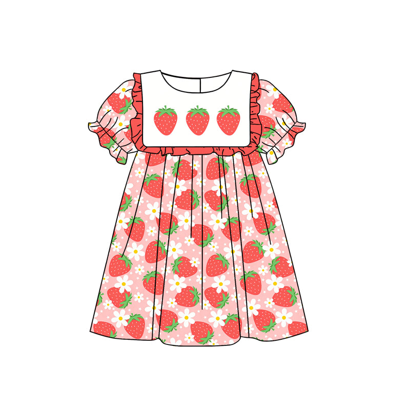 Pre-order no moq GSD3508 pre-order baby girl clothes strawberry short sleeve summer dress-25.12.29