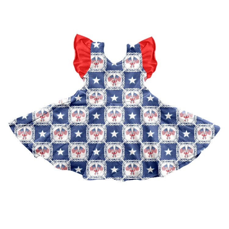 Pre-order no moq GSD3514 pre-order baby girl clothes bow flag flying sleeve summer dress-25.12.29