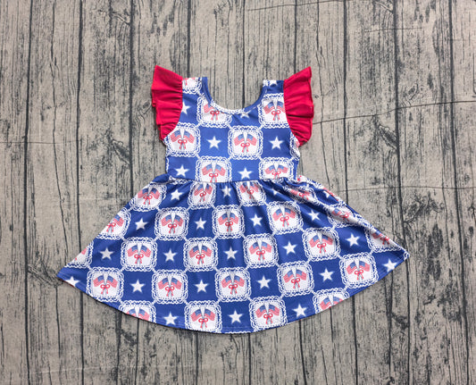 GSD3514 Preorder Sample Baby Girl Stars Flags Checked 4th of July Knee Length Dresses
