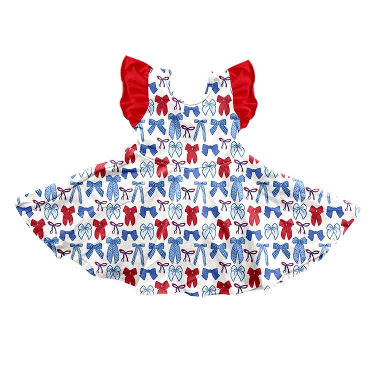 Pre-order no moq GSD3515 pre-order baby girl clothes bow flying sleeve summer dress-25.12.29