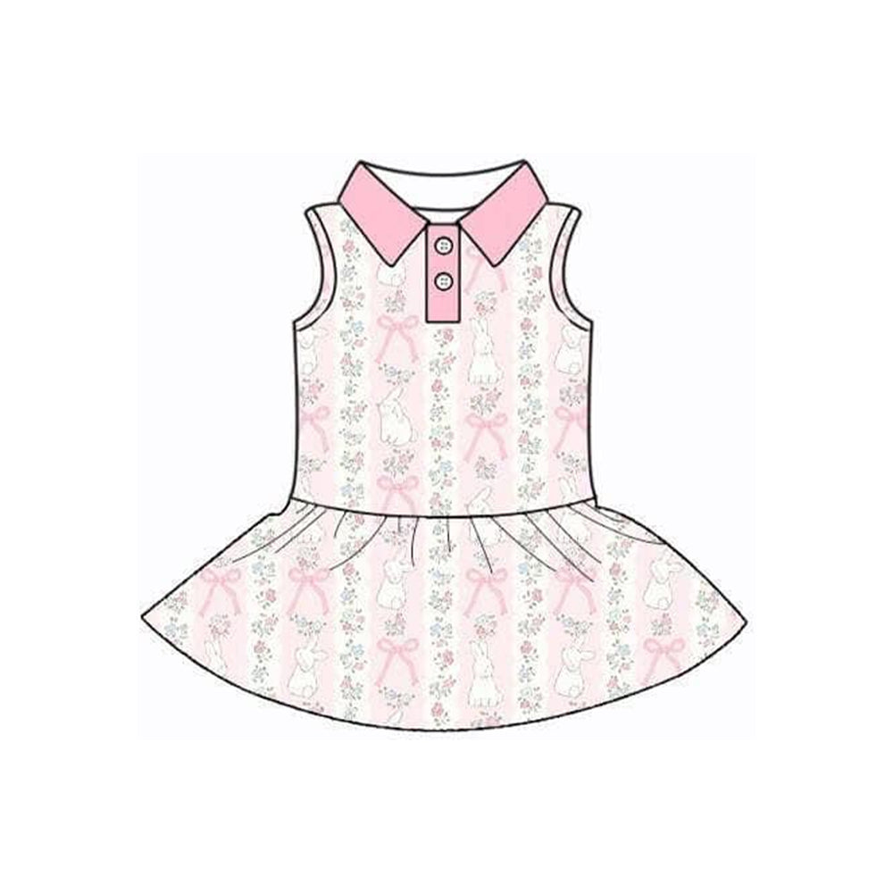 Pre-order no moq GSD3516 pre-order baby girl clothes yoga bunny bow sleeveless summer dress-25.12.29