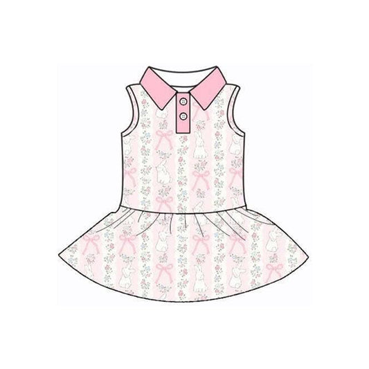 Pre-order no moq GSD3516 pre-order baby girl clothes yoga bunny bow sleeveless summer dress-25.12.29