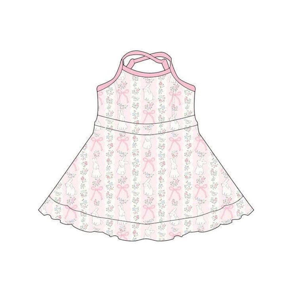 Pre-order no moq GSD3517 pre-order baby girl clothes yoga bow bunny sleeveless summer dress-25.12.29
