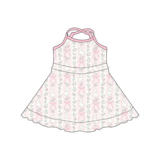 Pre-order no moq GSD3517 pre-order baby girl clothes yoga bow bunny sleeveless summer dress-25.12.29