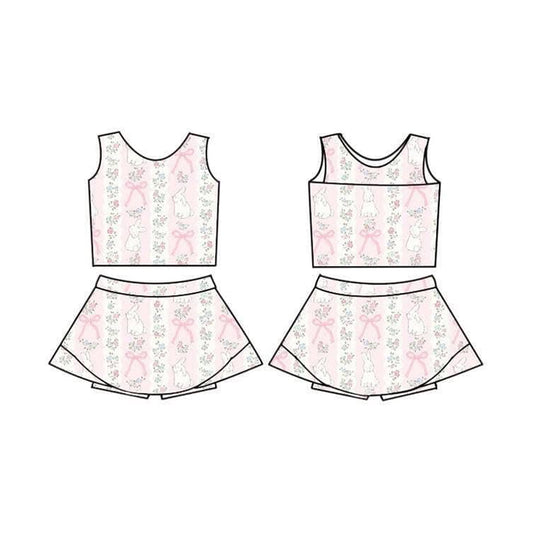 Pre-order no moq GSD3518 pre-order baby girl clothes yoga bunny bow sleeveless summer skirts sets-25.12.29