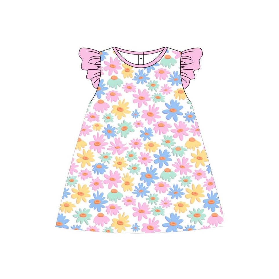Pre-order no moq GSD3521 pre-order baby girl clothes floral flying sleeve summer dress-25.12.29