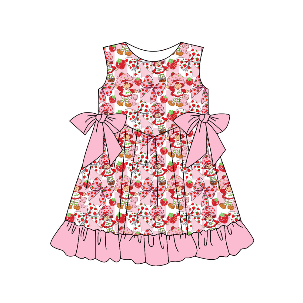 Pre-order no moq GSD3523 pre-order baby girl clothes strawberry bow sleeveless summer dress-25.12.30