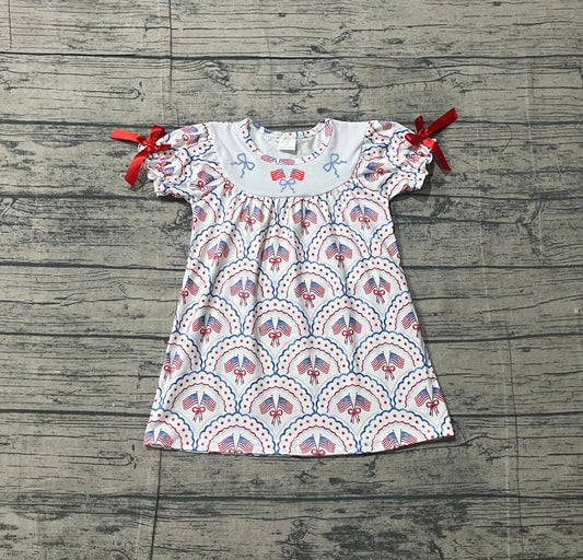 Pre-order no moq GSD3525 pre-order baby girl clothes embroidery flag bow short sleeve summer dress-26.1.13