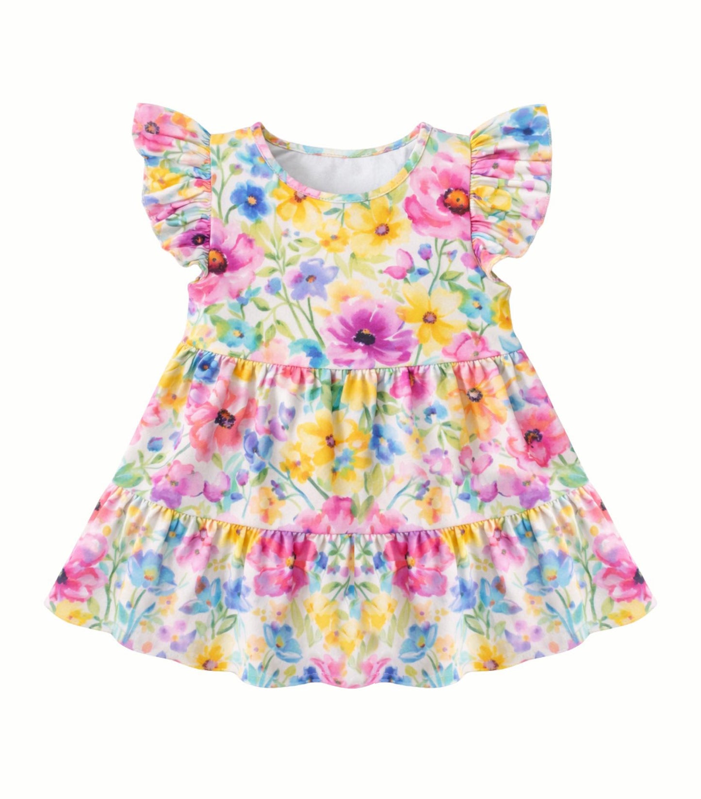 Pre-order no moq GSD3532 pre-order baby girl clothes floral flying sleeve summer dress-26.1.1