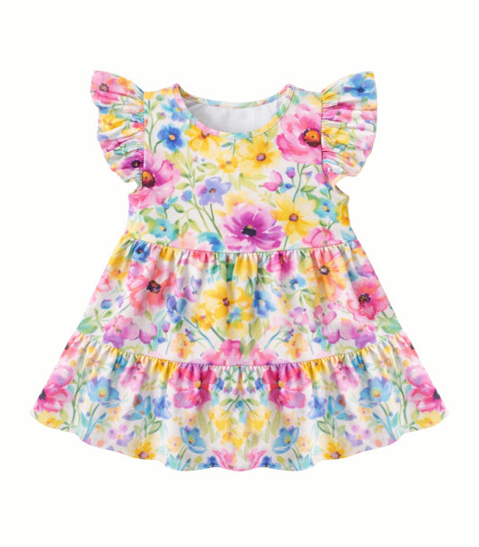 Pre-order no moq GSD3532 pre-order baby girl clothes floral flying sleeve summer dress-26.1.1