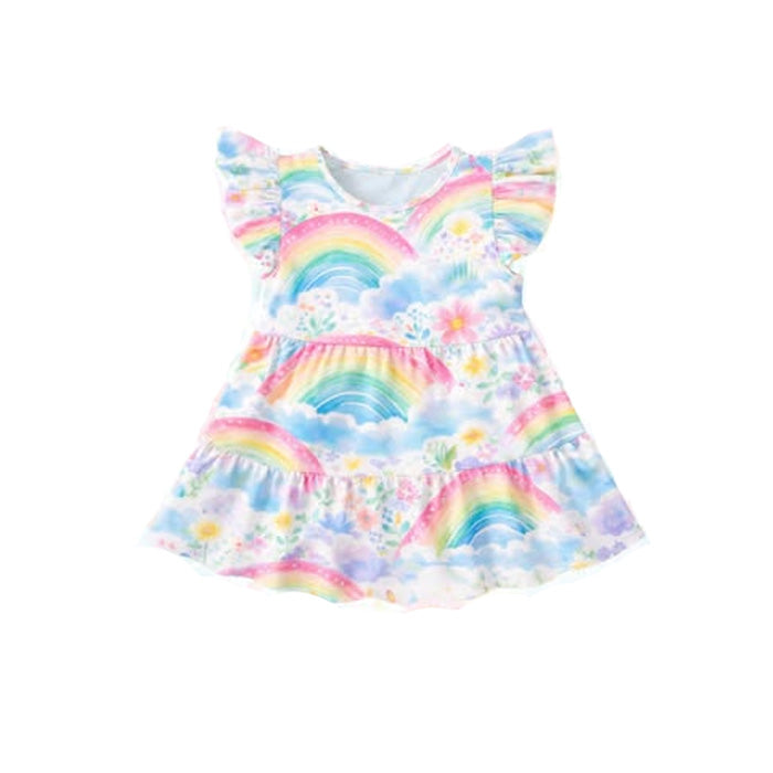 Pre-order no moq GSD3573 pre-order baby girl clothes rainbow floral flyng sleeve summer dress-26.1.8
