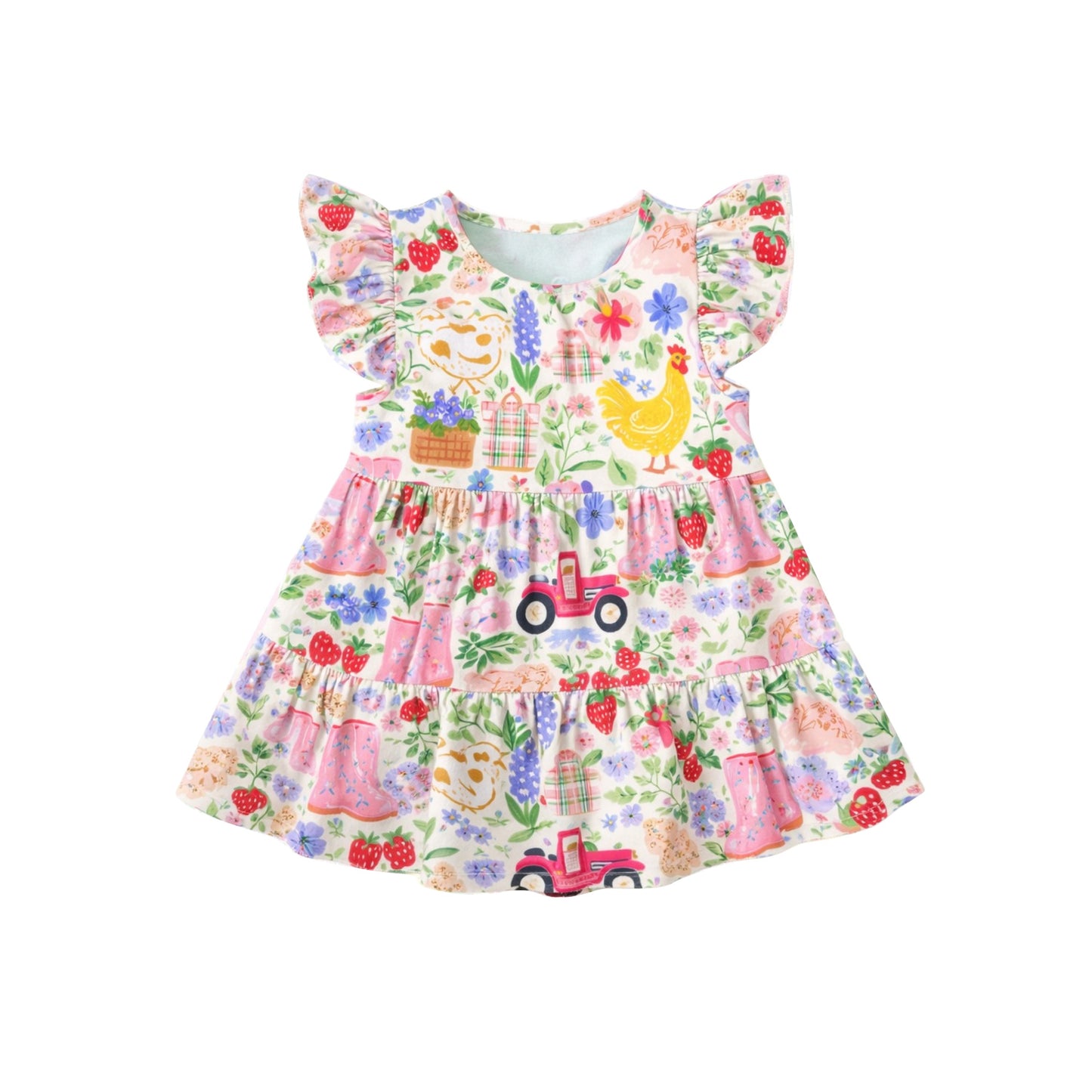 Pre-order no moq GSD3574 pre-order baby girl clothes animal floral flyng sleeve summer dress-26.1.8