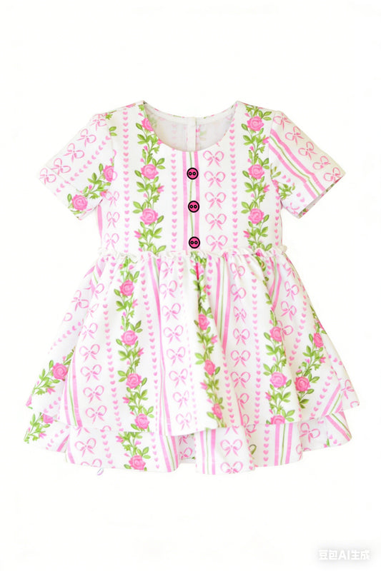 Pre-order no moq GSD3576 pre-order baby girl clothes bow floral short sleeve summer dress-26.1.8