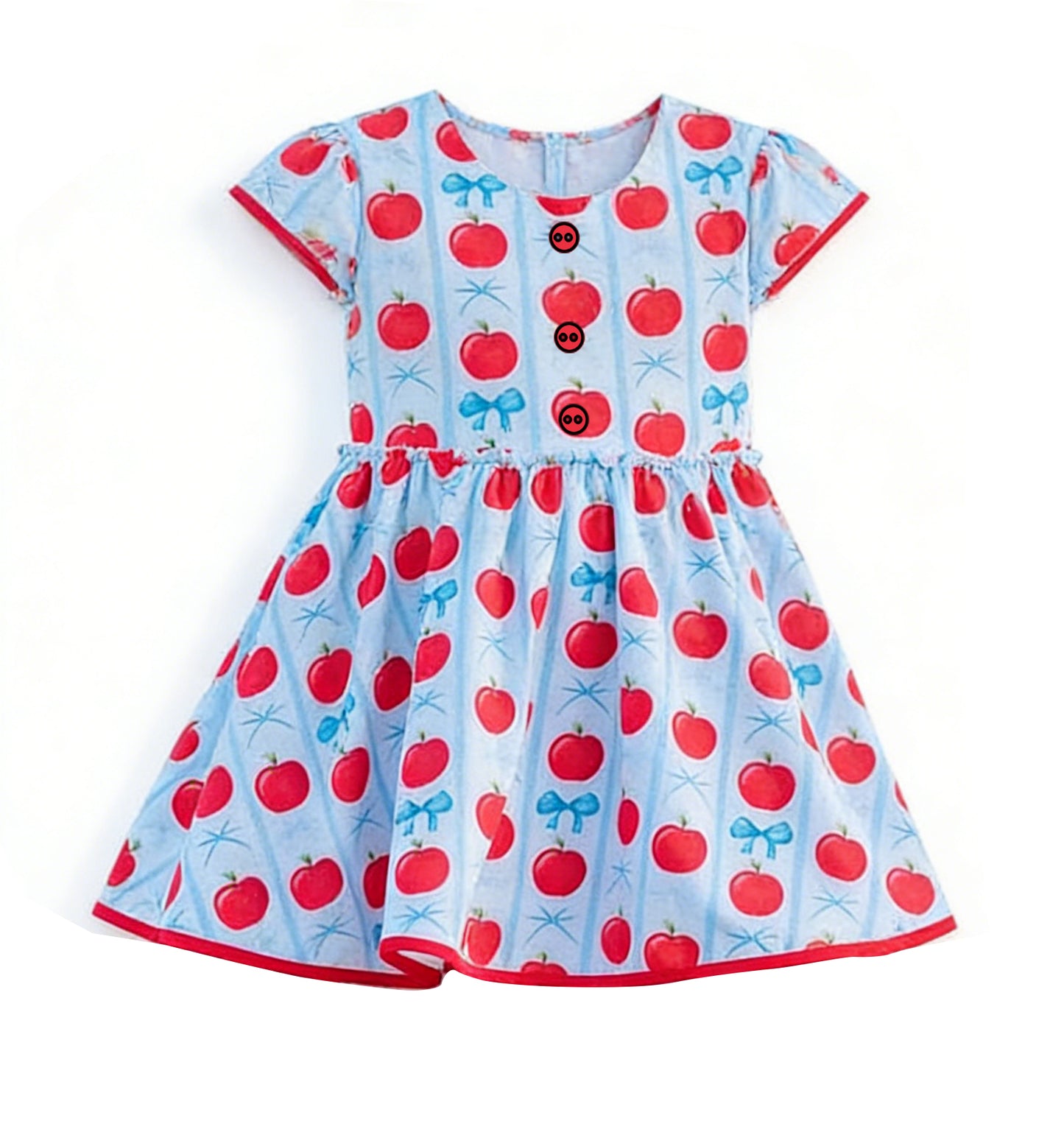 Pre-order no moq GSD3577 pre-order baby girl clothes apple bow short sleeve summer dress-26.1.8
