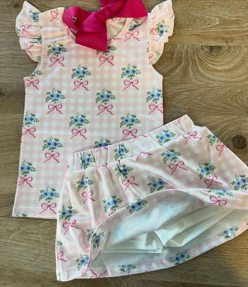 Pre-order no moq GSD3581 pre-order baby girl clothes bow floral flying sleeve summer skirt set-26.1.8