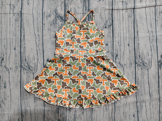 GSD3590 Preorder Sample Baby Girls Strap Camo T Team Yoga Active Shorts Ruffle Knee Length Dresses