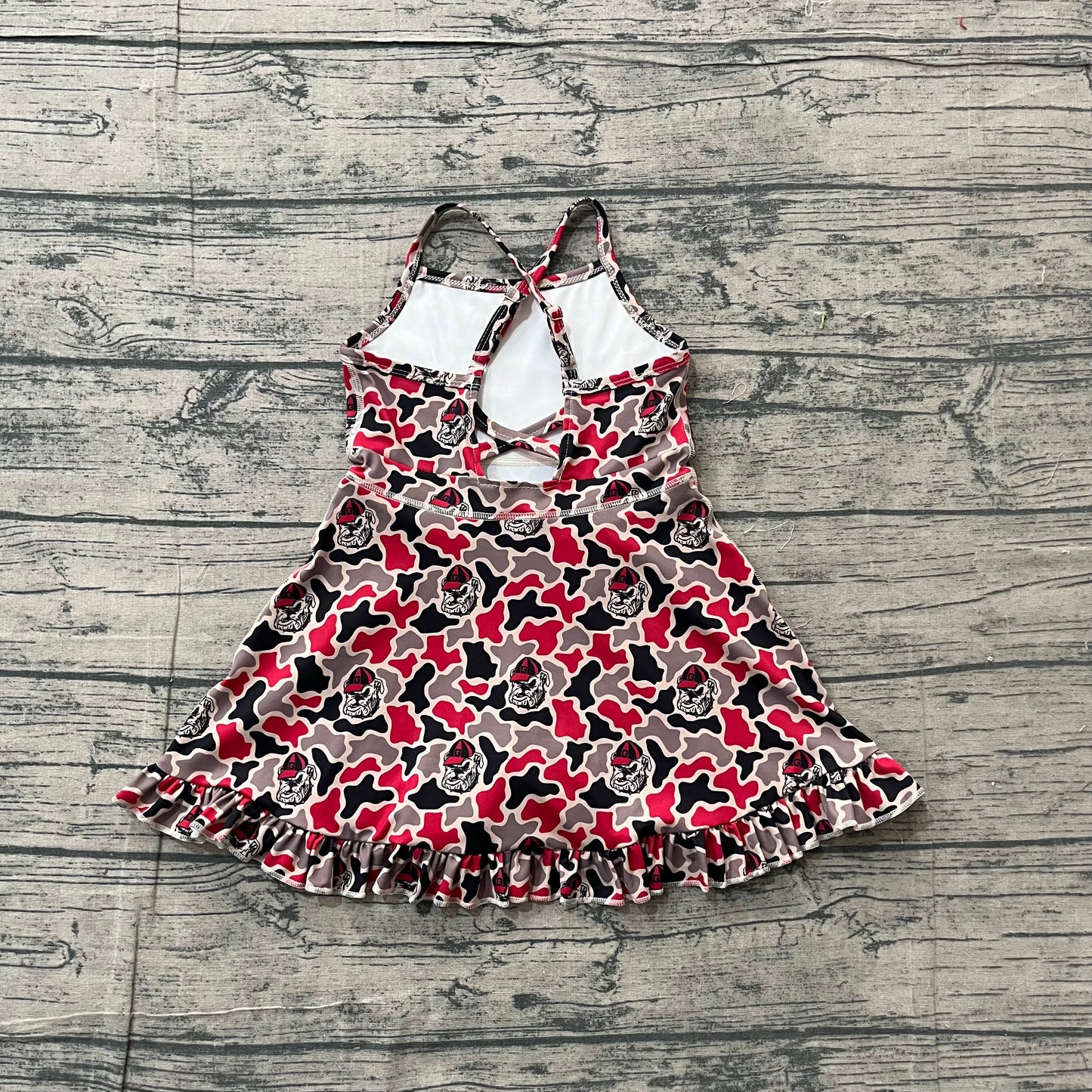 GSD3593 Preorder Sample Baby Girls Strap Camo Bulldogs Team Yoga Active Shorts Ruffle Knee Length Dresses