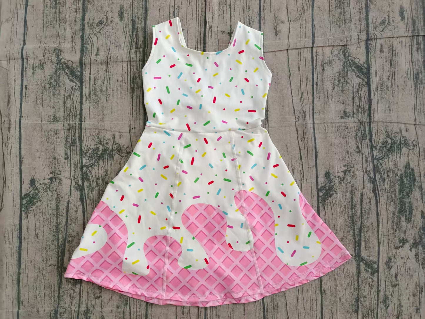 GSD3594 Preorder IRL Baby Girl Pink Drip Sprinkles Team Yoga Active Shorts Knee Length Dresses