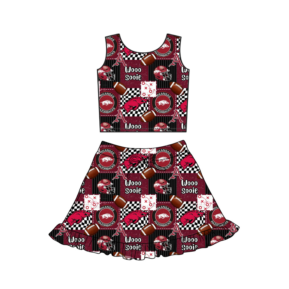 Pre-order no moq GSD3609 pre-order baby girl clothes summer yoga team sleeveless skirt sets-26.1.10