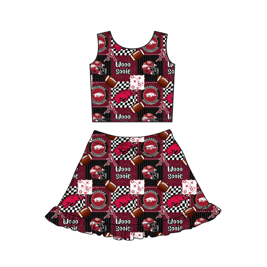 Pre-order no moq GSD3609 pre-order baby girl clothes summer yoga team sleeveless skirt sets-26.1.10