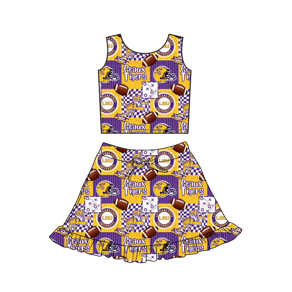Pre-order no moq GSD3610 pre-order baby girl clothes summer yoga team sleeveless skirt sets-26.1.10